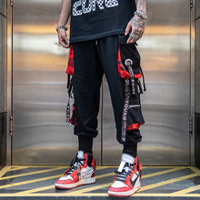 Load image into Gallery viewer, Men Hip Hop Black Cargo Pants joggers Sweatpants Overalls Men Ribbons Streetwear Harem Pants Women Fashions Trousers